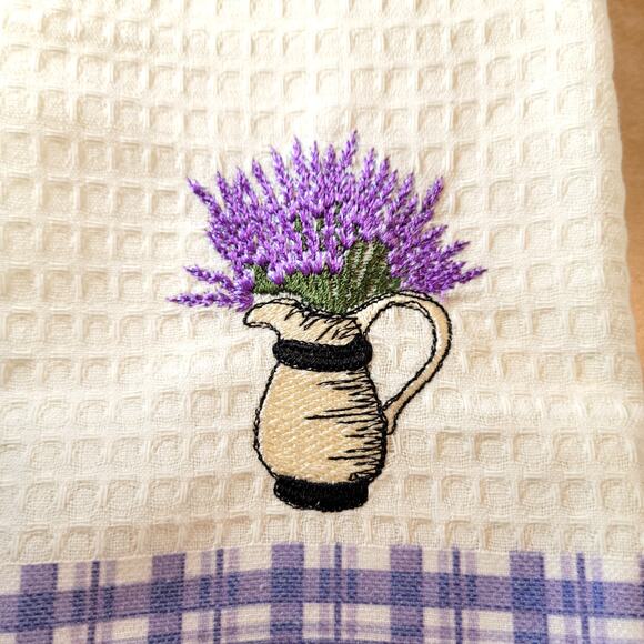 4 Lavender Kitchen Towels Lavien Embroidered Waffle Cotton Blend  Purple Plaid - Picture 3 of 9